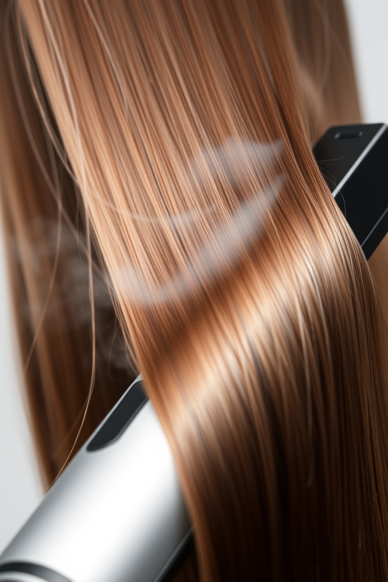Achieving a shiny flat iron finish on a section of hair