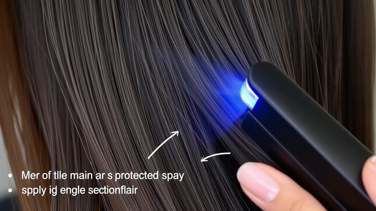 Heat protectant for flat iron sprayed onto a hair section before straightening
