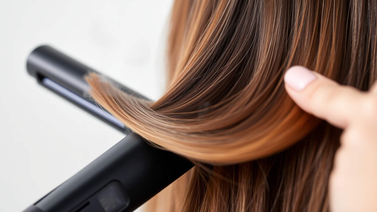 Using a flat iron on curly hair for a sleek look