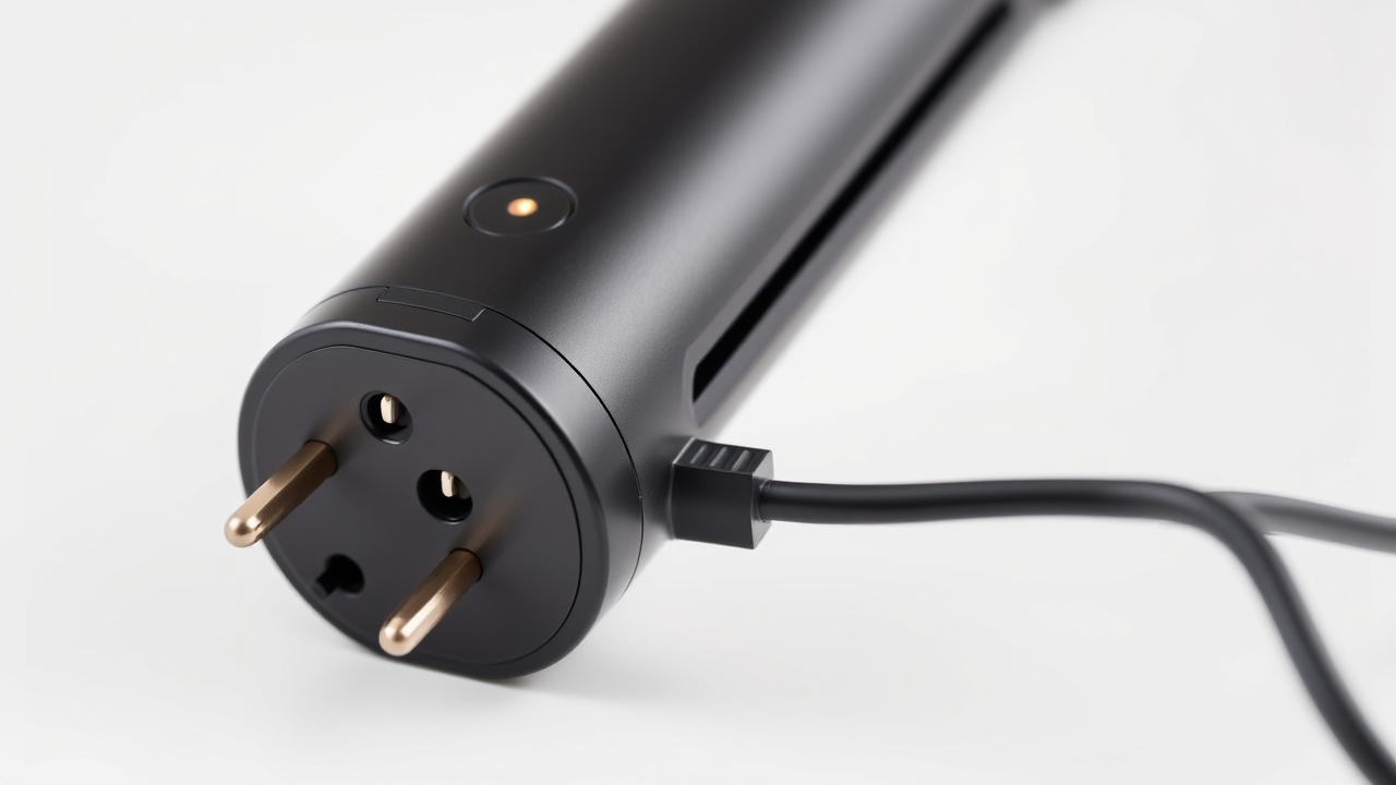Essential portable hair tools connected to a power adapter